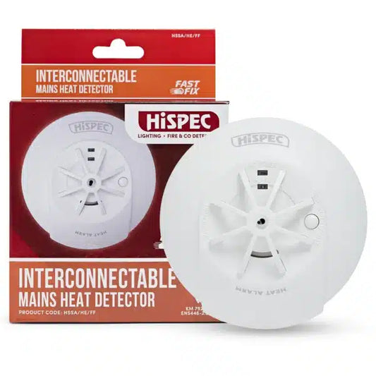 Hispec HSSA/HE/FF Mains Fast Fix Heat Alarm with 9V Battery Back Up White