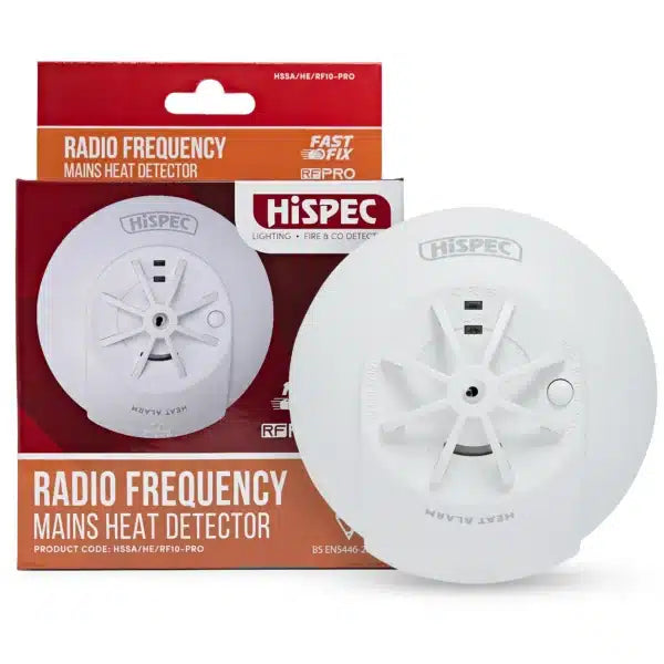 Hispec HSSA/HE/RF10-PRO Mains RF Heat Alarm with 10 Yr Battery Back Up White