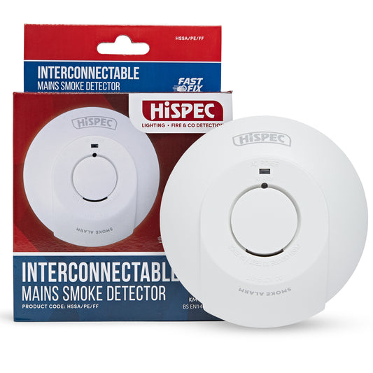 Hispec HSSA/PE/FF Mains Fast Fix Smoke Alarm with 9V Battery Back Up White