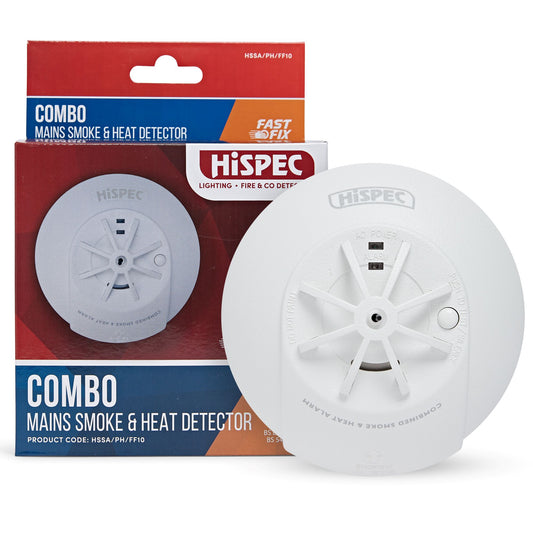 Hispec HSSA/PH/FF10 Mains Fast Fix Smoke & Heat Alarm with 10 Yr Rechargable Battery Back Up White