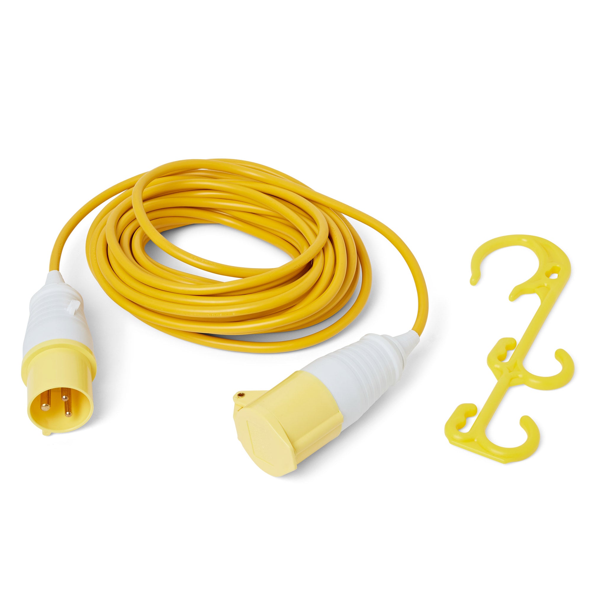 Hispec HSSL/EXTENSIONCABLE 16A 3P Male & Female Extension Lead with Clips 110V 14m Yellow