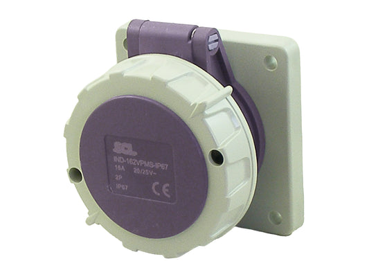 Switchtec IND-162VPMS-IP67 16A 2P 24V Panel Mount Socket IP67 Violet