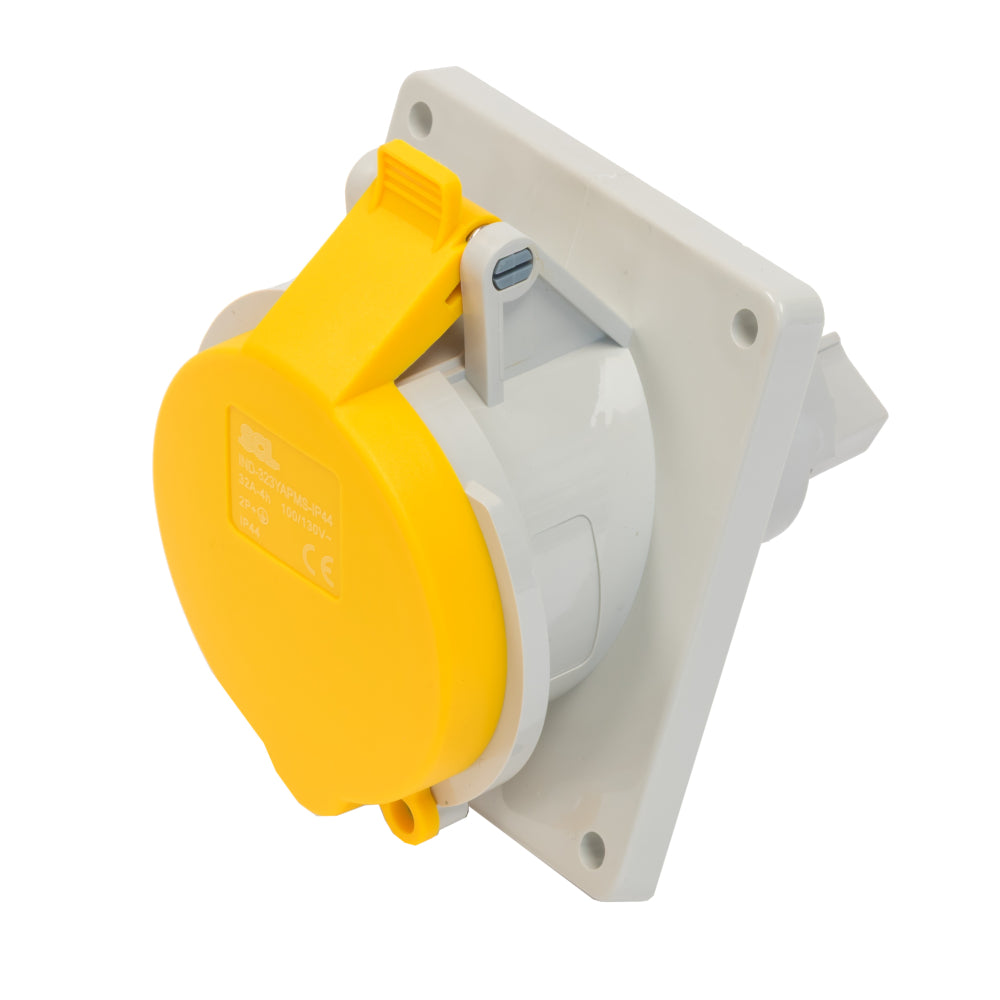 Switchtec IND-323YAPMS-IP44 32A 3P 110V Angled Panel Mount Socket IP44