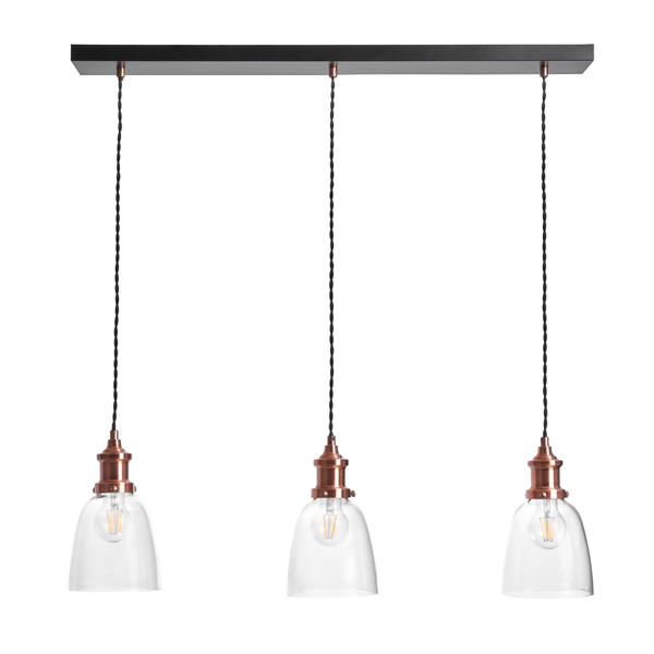 Forum INL-30472-ACOP Industrial 3 x E27 Diner Pendant with Glass Shades Antique Copper