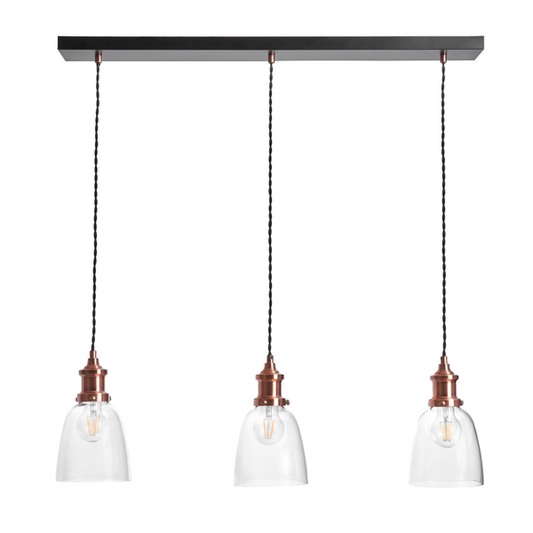Forum INL-30472-ACOP Industrial 3 x E27 Diner Pendant with Glass Shades Antique Copper