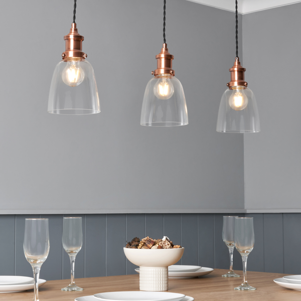 Forum INL-30472-ACOP Industrial 3 x E27 Diner Pendant with Glass Shades Antique Copper