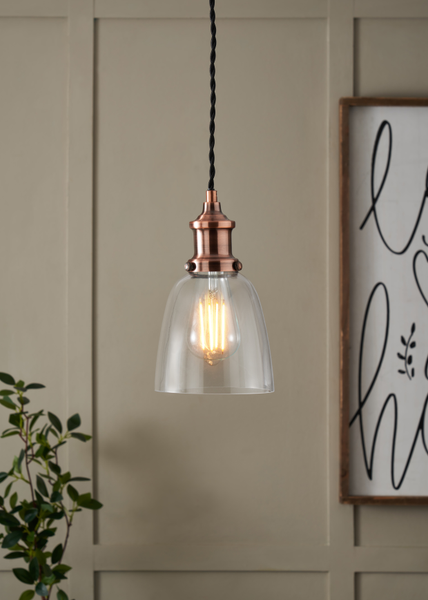 Forum INL-31538-ACOP Industrial E27 Ceiling Pendant with Glass Shade Antique Copper