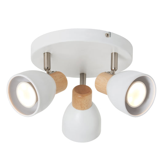 Forum INL-35989-WHT Oliver 3 x GU10 Contemporary Plate Bar Spotlight IP20 White & Oak