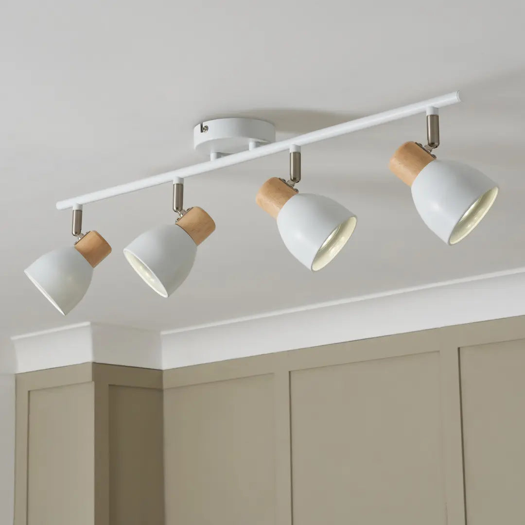 Forum INL-35990-WHT Oliver 4 x GU10 Contemporary Bar Spotlight IP20 White & Oak