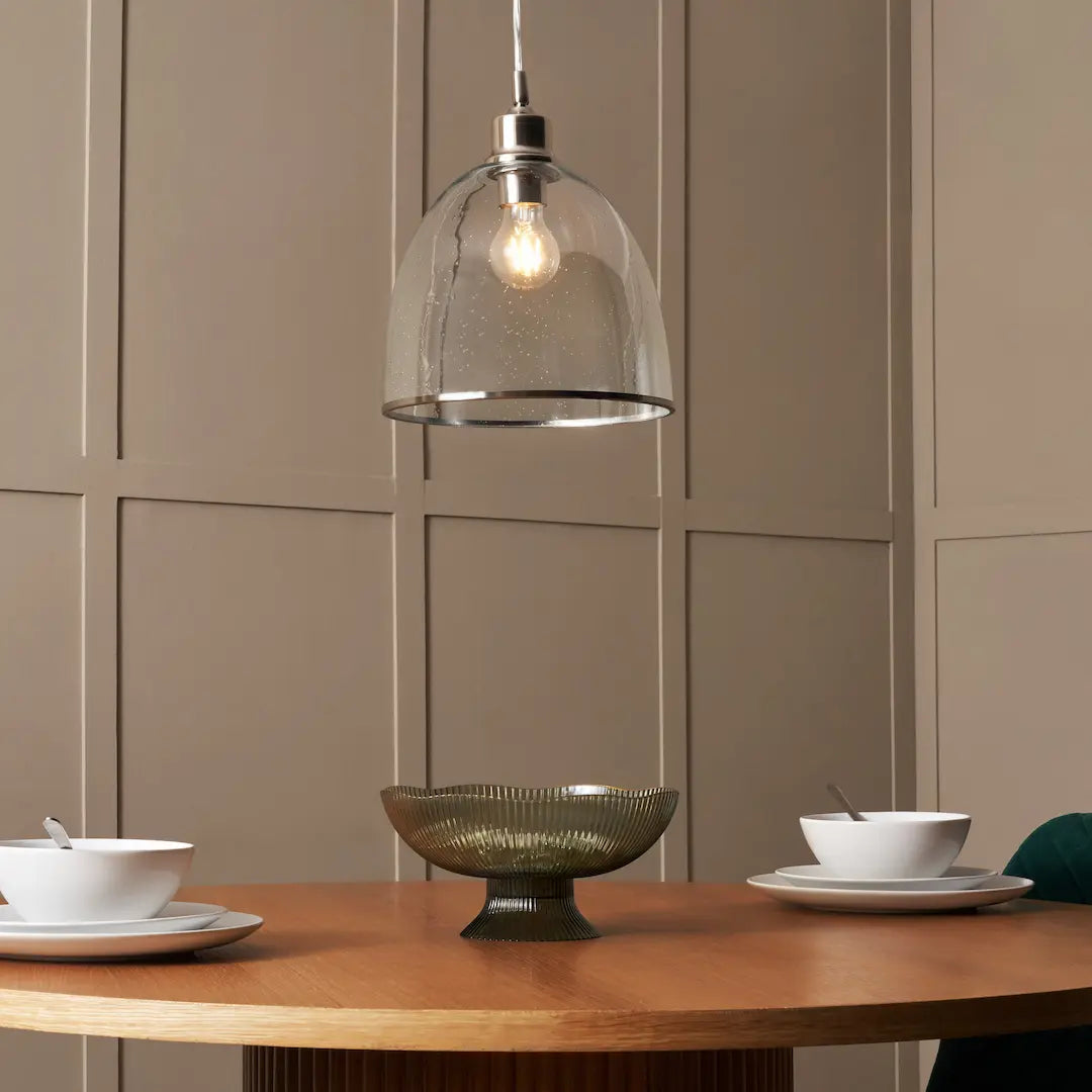 Forum INL-647627 Wrenlee E27 Ceiling Pendant with Glass Shade Satin Nickel