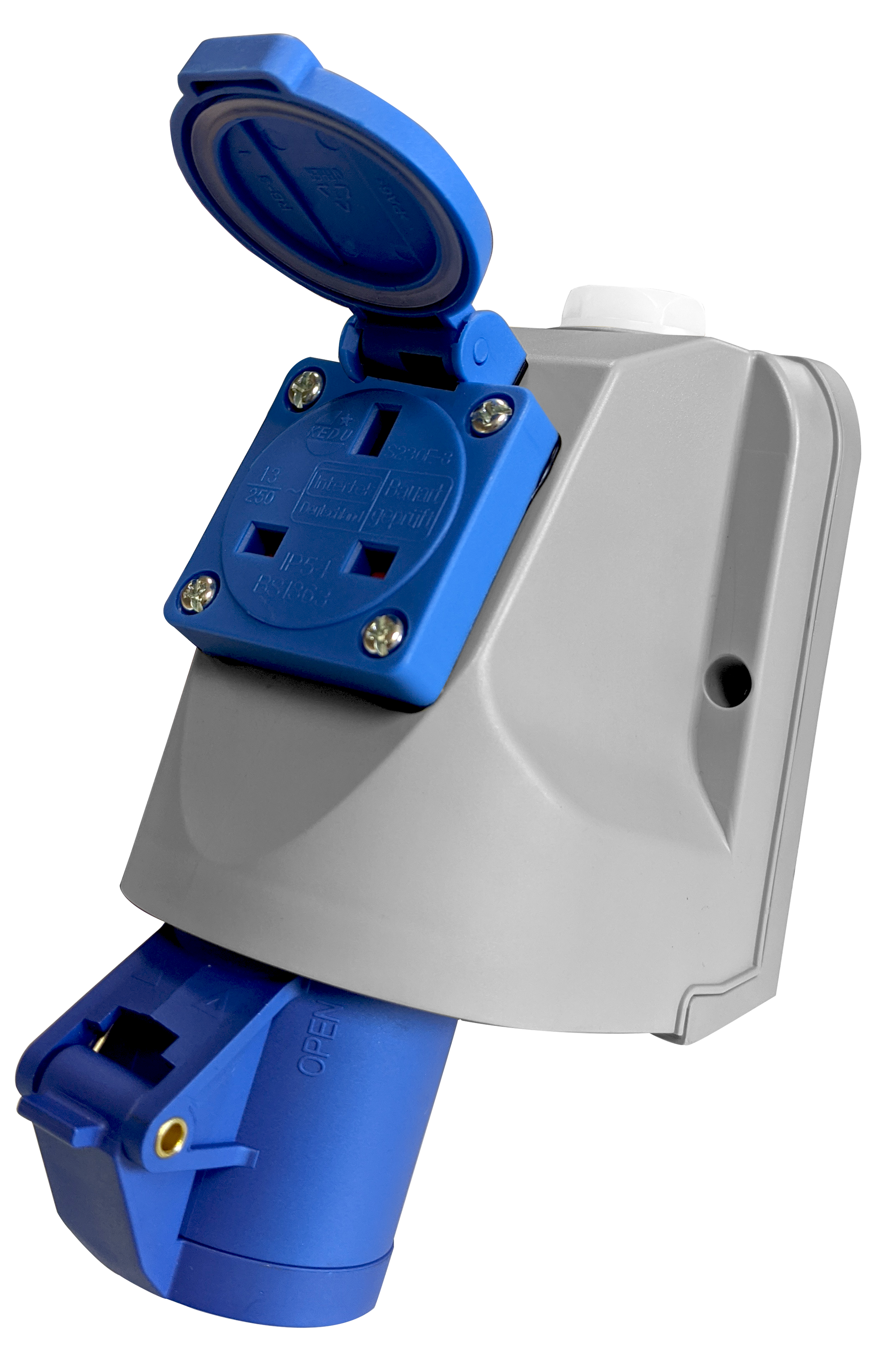 Deligo IP2WS 16A 3P 240V Wall Socket with 13A 3 Pin Socket Blue