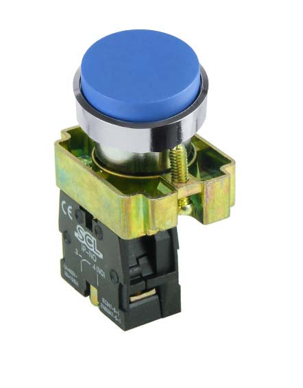 Switchtec IPBP-BL-10 SCL Blue Projecting Head Pushbutton with Collar & 1 N/C Contact