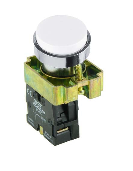 Switchtec IPBP-W-10 SCL White Projecting Head Pushbutton with Collar & 1 N/C Contact