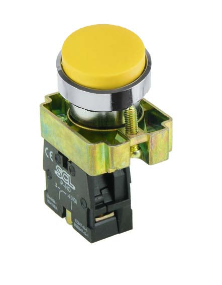 Switchtec IPBP-Y-10 SCL Yellow Projecting Head Pushbutton with Collar & 1 N/C Contact