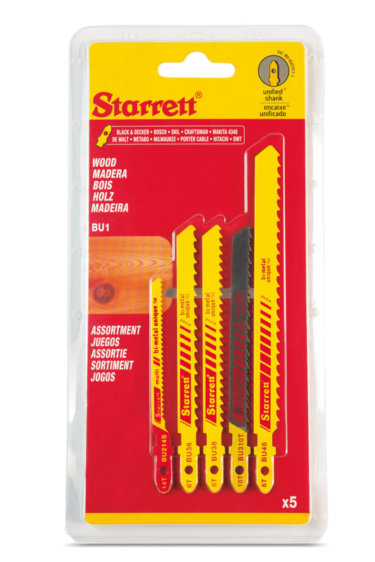 Starrett BU1 Assorted Wood Cutting Jigsaw Blades Pack of 5