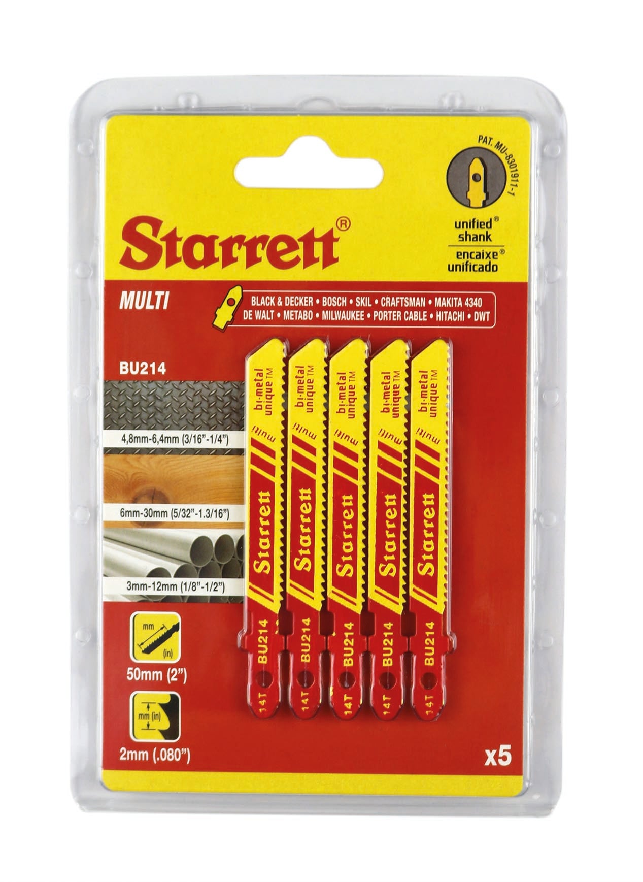Starrett BU214-5 14TPI Bi-Metal Unique Multi-Purpose Jigsaw Blades Pack of 5