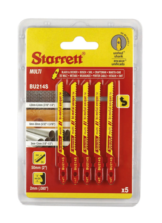 Starrett BU214S-5 14TPI Bi-Metal Unique Multi-Purpose Jigsaw Blades Pack of 5