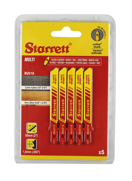 Starrett BU218-5 18TPI Bi-Metal Unique Multi-Purpose Jigsaw Blades Pack of 5