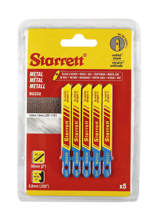 Starrett BU232-5 32TPI Bi-Metal Unique Metal Cutting Jigsaw Blades Pack of 5