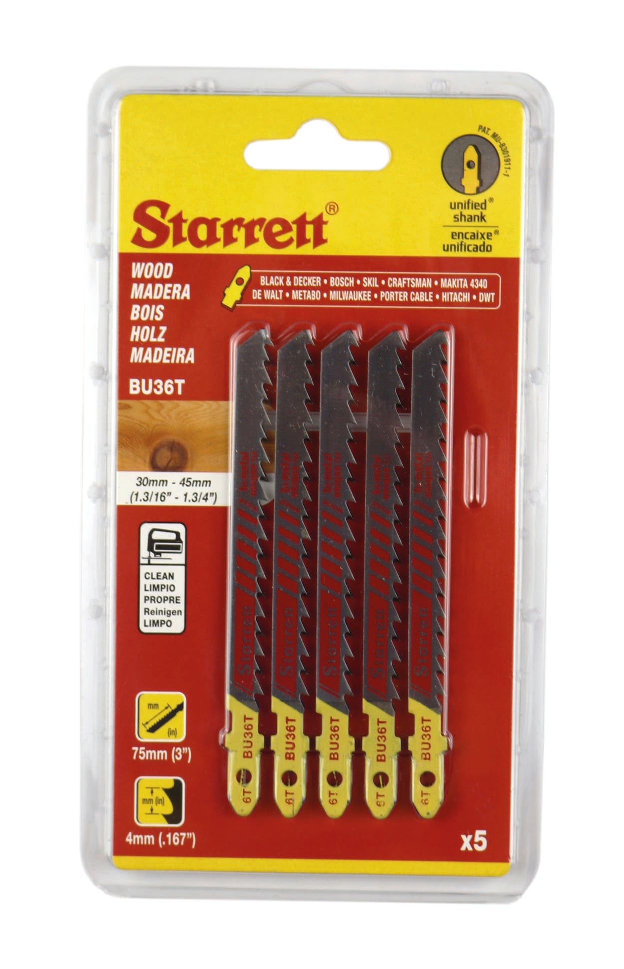 Starrett BU36T-5 6TPI Bi-Metal Unique Wood Cutting Jigsaw Blades Pack of 5