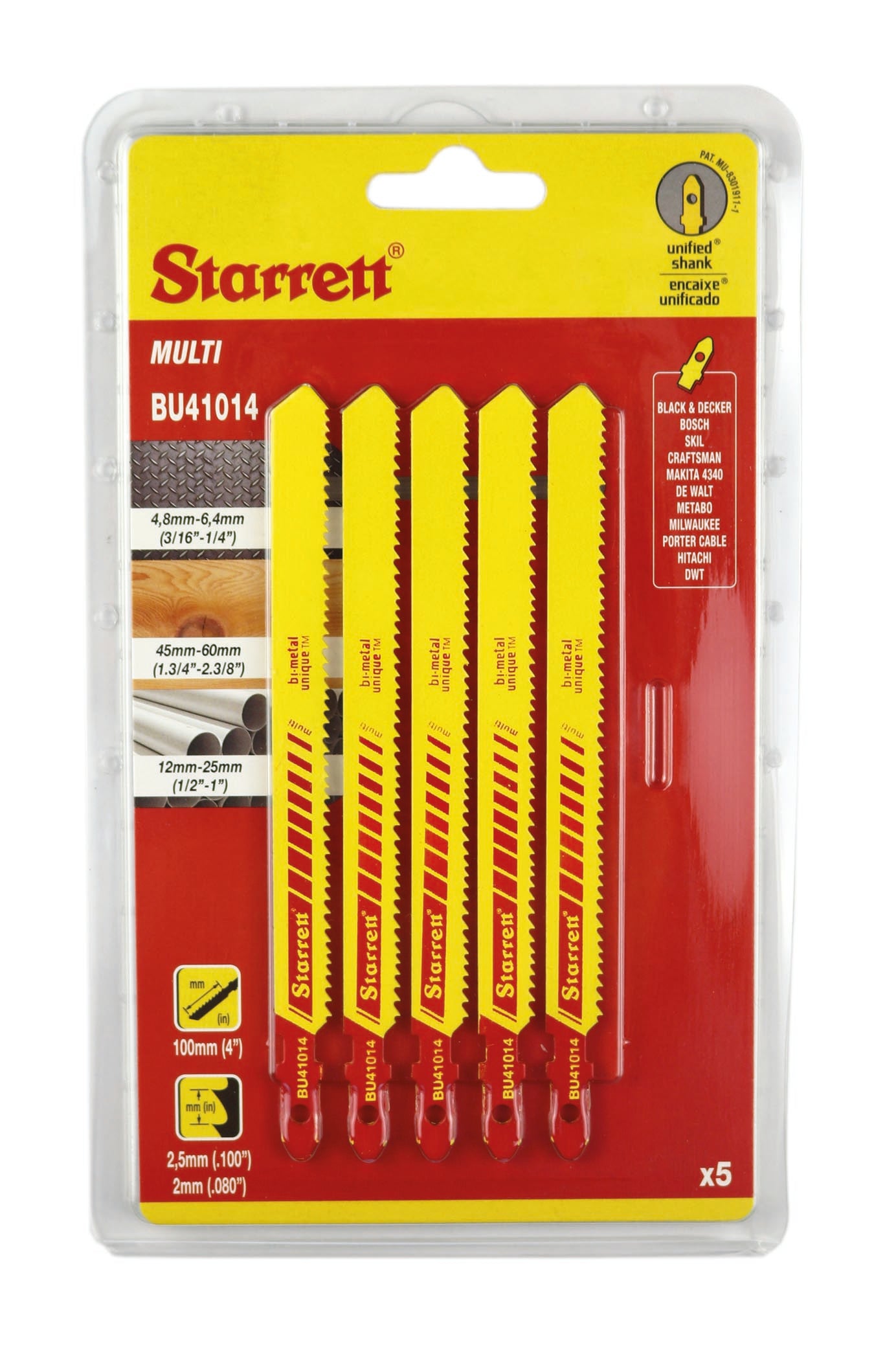 Starrett BU41014-5 10-14TPI Bi-Metal Unique Multi-Purpose Jigsaw Blades Pack of 5