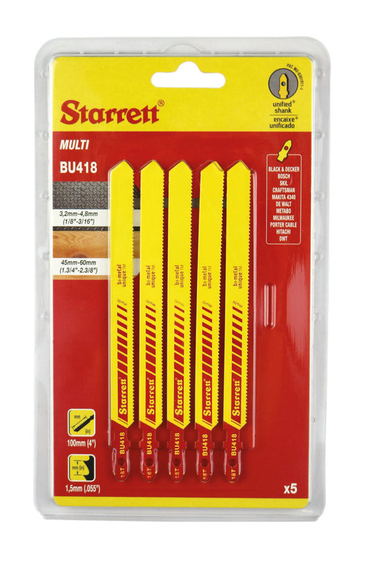 Starrett BU418-5 18TPI Bi-Metal Unique Multi-Purpose Jigsaw Blades Pack of 5