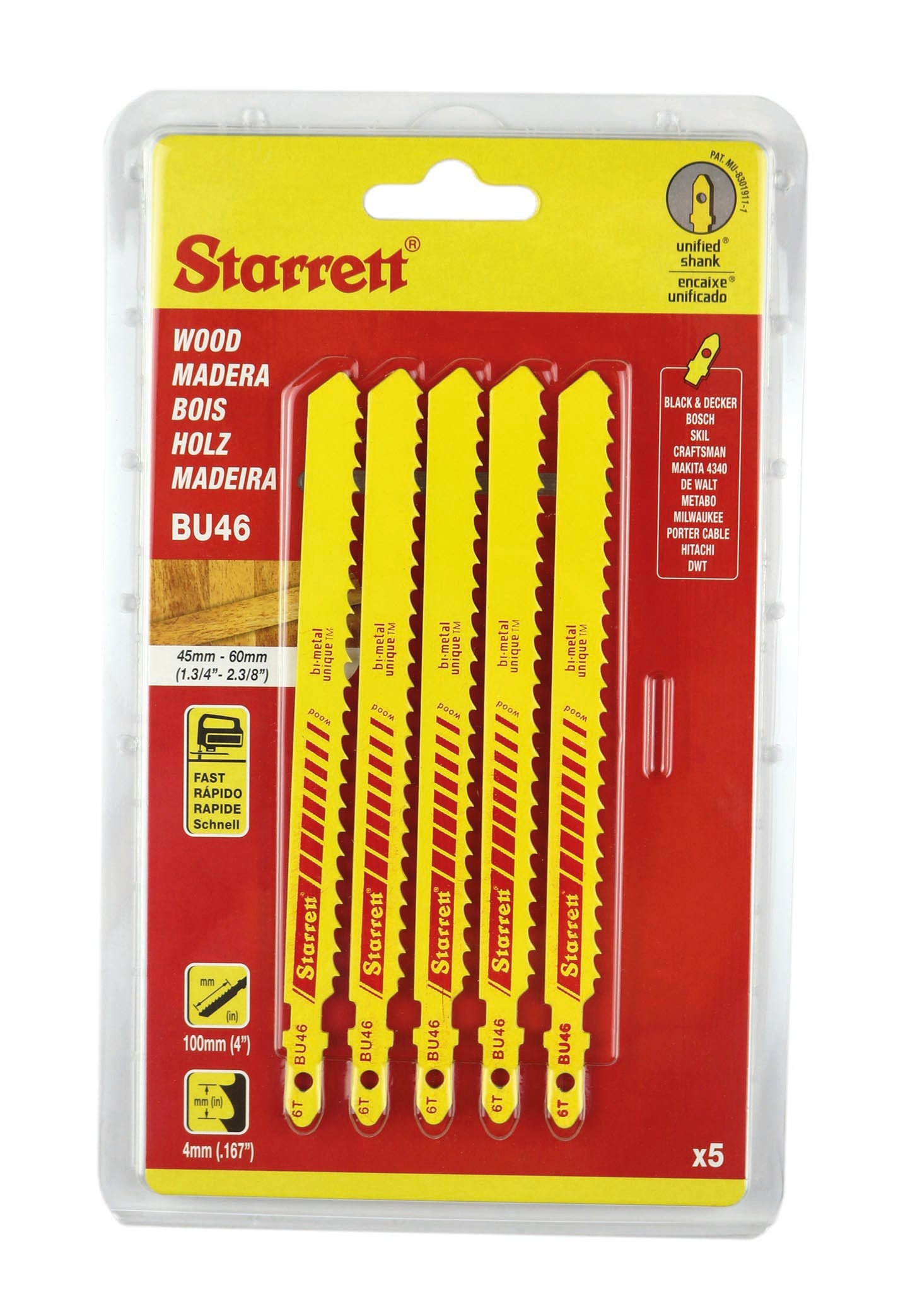 Starrett BU46-5 6TPI Bi-Metal Unique Wood Cutting Jigsaw Blades Pack of 5