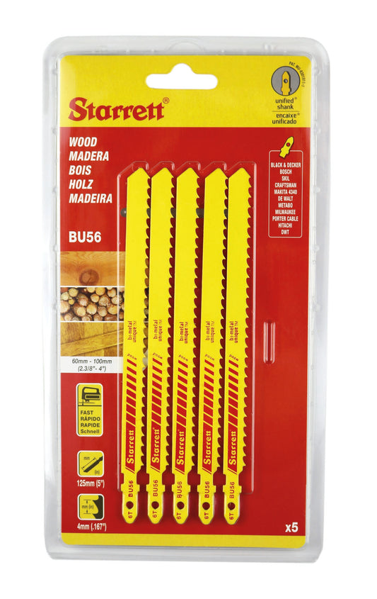 Starrett BU56-5 6TPI Bi-Metal Unique Wood Cutting Jigsaw Blades Pack of 5