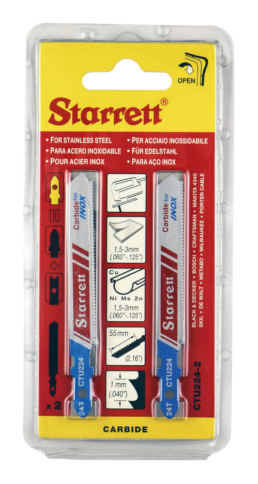 Starrett CTU224-2 24TPI Bi-Metal Unique Stainless Steel Cutting Jigsaw Blades Pack of 2