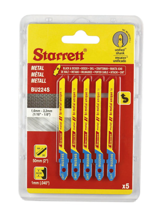 Starrett BU224S-5 24TPI Bi-Metal Unique Metal Cutting Jigsaw Blades Pack of 5