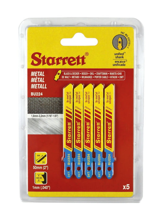 Starrett BU224-5 24TPI Bi-Metal Unique Metal Cutting Jigsaw Blades Pack of 5