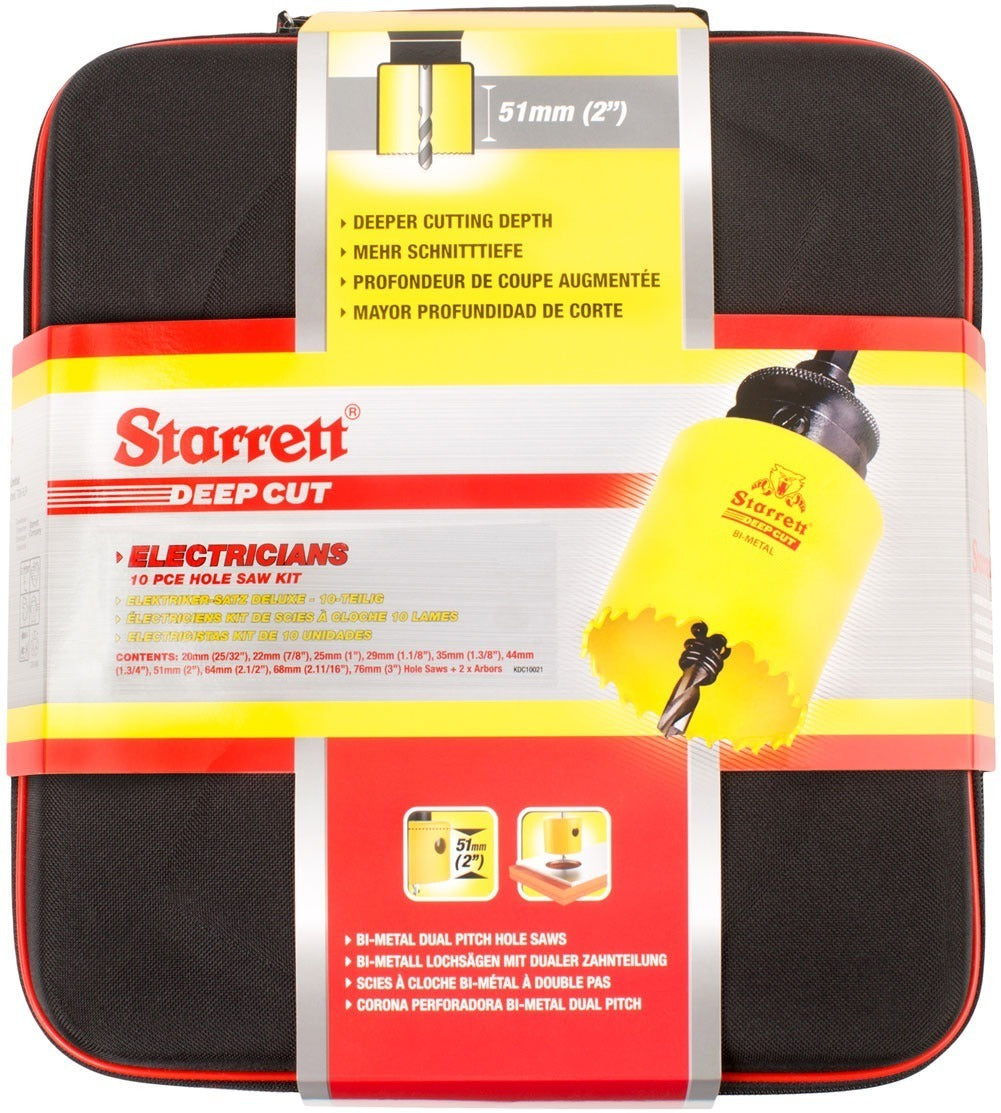 Starrett KDC10021 Electricians Deluxe Deep Cut Holesaw Kit 10pc
