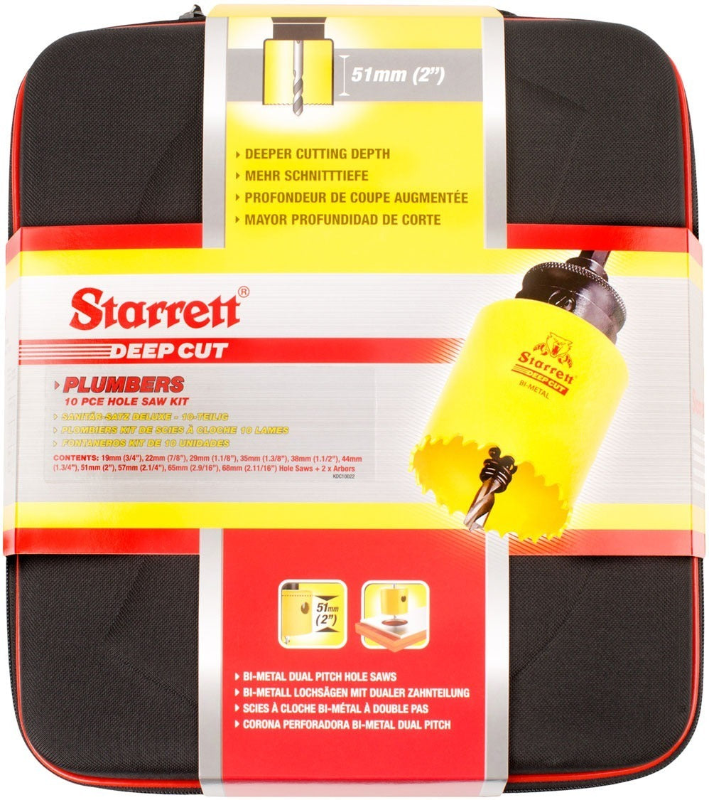 Starrett KDC10022 Plumbers Deep Cut Holesaw Kit 10pc
