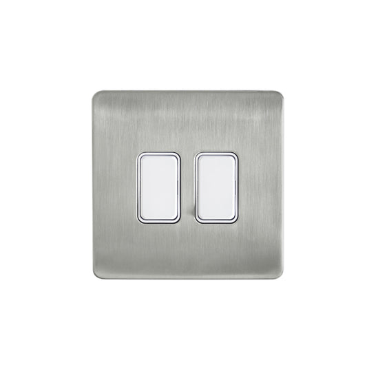 Forum KN-46046 Kinetic 2 Gang Dimmable Push Switch Satin Nickel and White