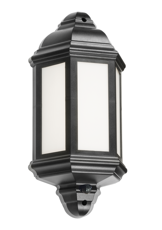 Knightsbridge LANT4 8W LED Black Half Wall Lantern with PIR IP54