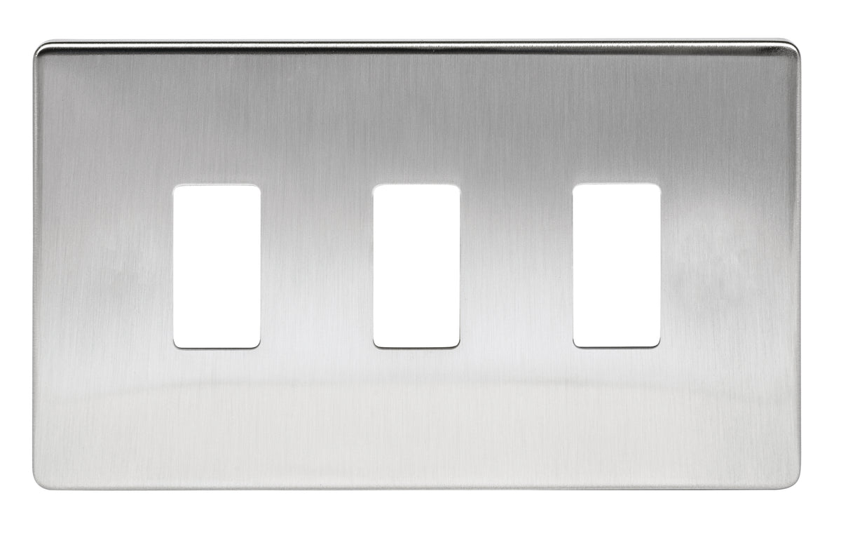 Niglon M2-GP3-SBC 3 Gang Grid Faceplate Brushed Chrome