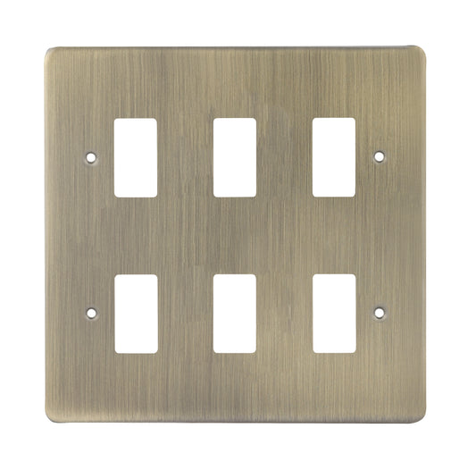 Niglon M2-GP6-AB Premium Edge S 6 Gang Grid Faceplate Antique Brass