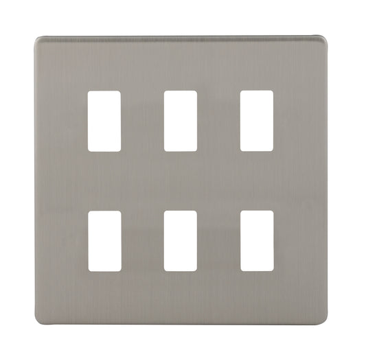 Niglon M2-GP6-SBC 6 Gang Grid Faceplate Brushed Chrome