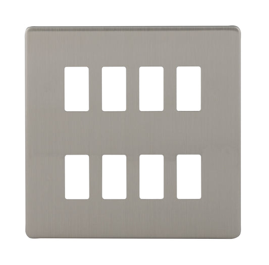 Niglon M2-GP8-SBC 8 Gang Grid Faceplate Brushed Chrome