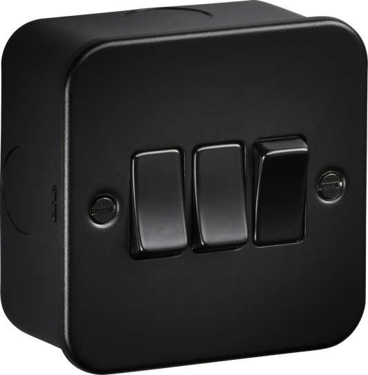 Knightsbridge M4000TB 3 Gang 2 Way Switch Metal Clad Textured Black