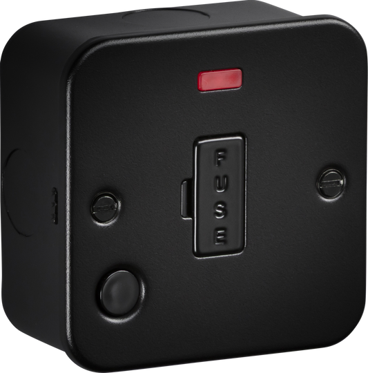 Knightsbridge M6000NFTB 13A Unswitched Fused Spur with Neon and Flex Outlet Metal Clad Textured Black