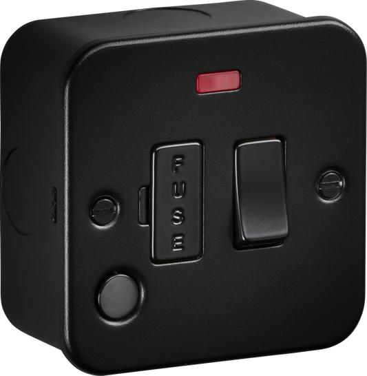 Knightsbridge M6300NFTB 13A Switched Fused Spur with Neon and Flex Outlet Metal Clad Textured Black