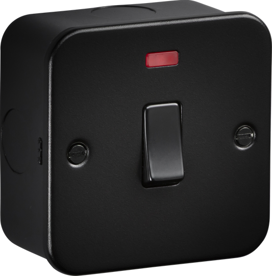 Knightsbridge M8341NTB 1 Gang 20A DP Switch with Neon Metal Clad Textured Black