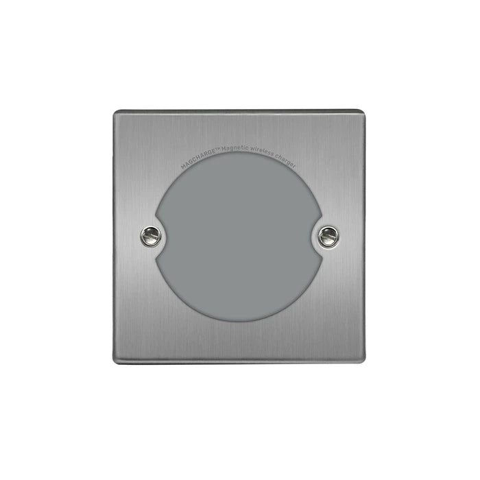 MagCharge MAGC1SC Qi2 1 Gang Magnetic Phone Charger Outlet Satin Chrome Grey Insert