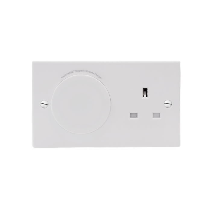 MagCharge MAGC2 Qi2 2 Gang Magnetic Phone Charger Outlet with Unswitched Socket White Moulded