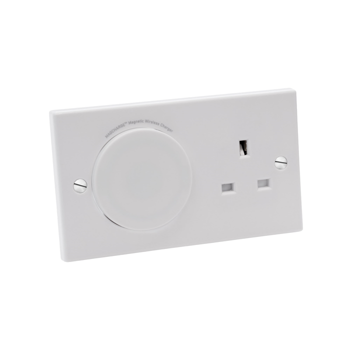 MagCharge MAGC2 Qi2 2 Gang Magnetic Phone Charger Outlet with Unswitched Socket White Moulded