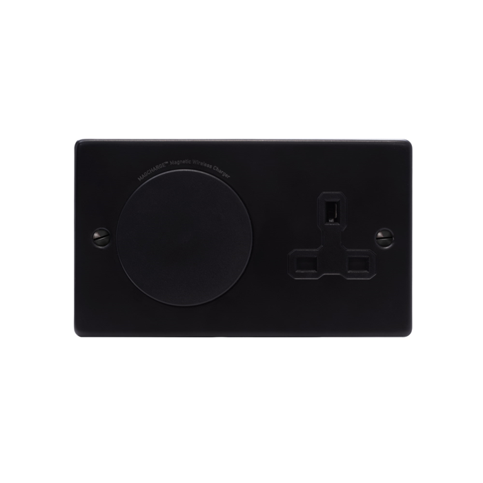 MagCharge MAGC2SBK Qi2 2 Gang Magnetic Phone Charger Outlet with Unswitched Socket Matt Black