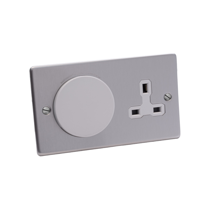 MagCharge MAGC2SSC Qi2 2 Gang Magnetic Phone Charger Outlet with Unswitched Socket Satin Chrome Grey Insert Grey Insert