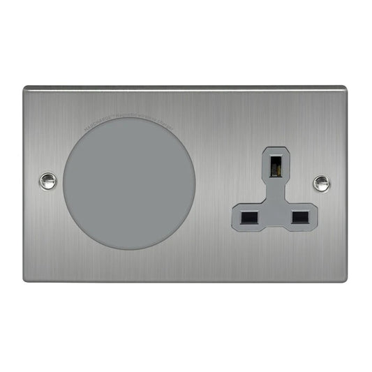MagCharge MAGC2SSC Qi2 2 Gang Magnetic Phone Charger Outlet with Unswitched Socket Satin Chrome Grey Insert Grey Insert