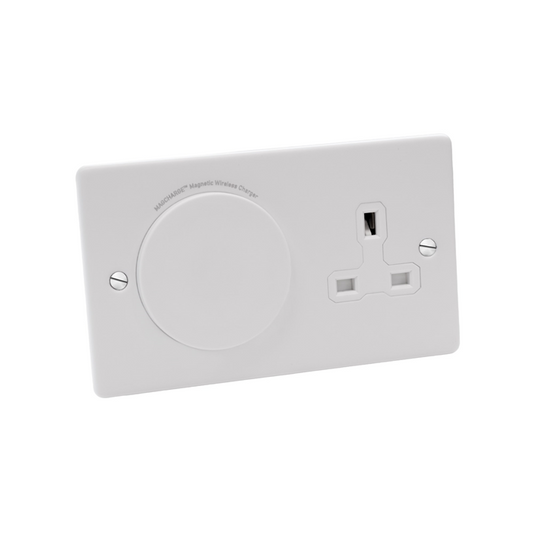 MagCharge MAGC2SWH Qi2 2 Gang Magnetic Phone Charger Outlet with Unswitched Socket Matt White